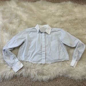 Good American cropped Blue and White Striped button down Shirt 100% cotton